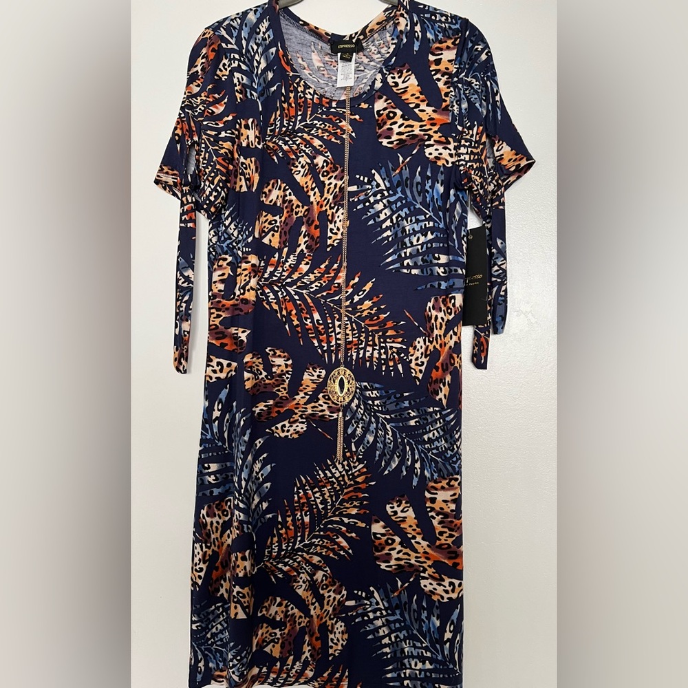 ESPRESSO dress with animal print comes with necklace